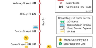 Kort af TTC 6 Bay strætó leið Toronto