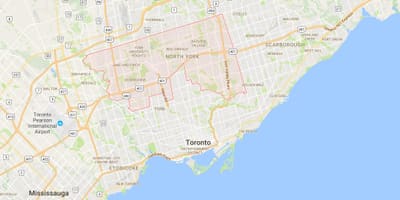 Kort af uppi í Bæ í Toronto umdæmi Toronto