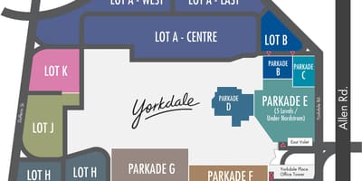 Kort af Yorkdale verslunarmiðstöðinni bílastæði